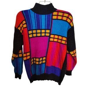 Vtg. IB Diffusion Medium Bright Color Block Sweater 90's, Lambs Wool Rabbit Hair